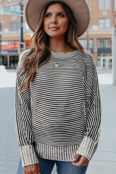 Chic Women's Cozy Striped Knit Sweater - Soft Casual Pullover for Stylish Fall & Winter Looks
