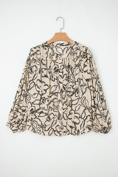 Women's Floral Viscose V-Neck Blouse with Batwing Sleeves