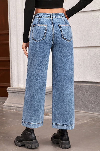Women's Classic Blue Relaxed Fit Straight Leg Jeans - Trendy, Comfortable Denim for Everyday Wear and Effortless Style