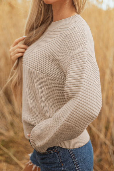 Elegant Pastel Puff Sleeve Sweater for Women - Cozy Soft Knit Top for Trendy Casual Outfits