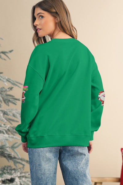 Women's Embellished Santa Graphic Festive Fleece Sweatshirt