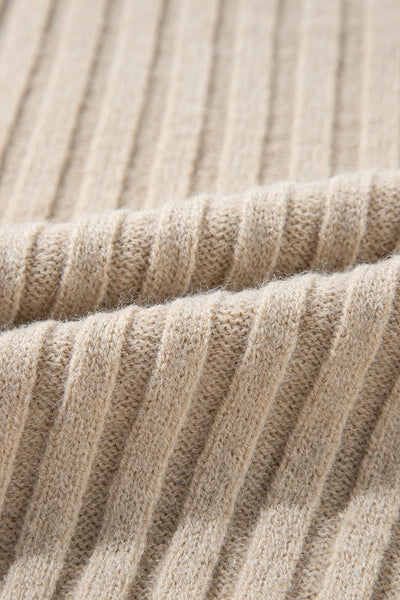 Women's Cozy Khaki Cable Knit Colorblock Sweater - Chic Drop Shoulder Crew Neck for Effortless Style and Comfort