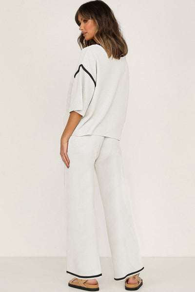 Women's Relaxed Colorblock Knit Two-Piece Pant Set in Alabaster