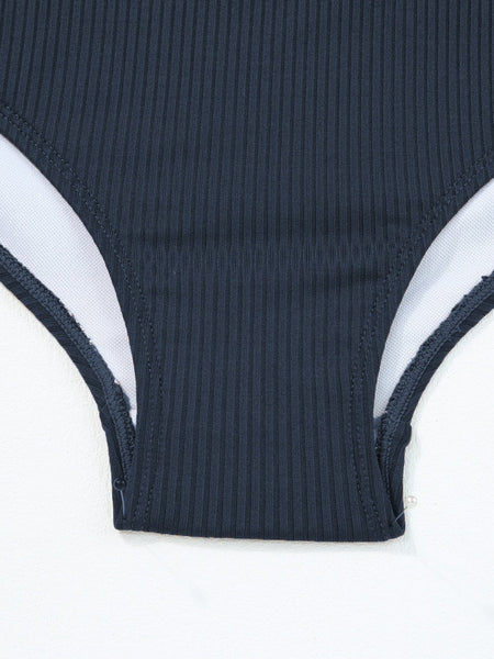 Nautical Blue Ribbed Ruched Drawstring Monokini