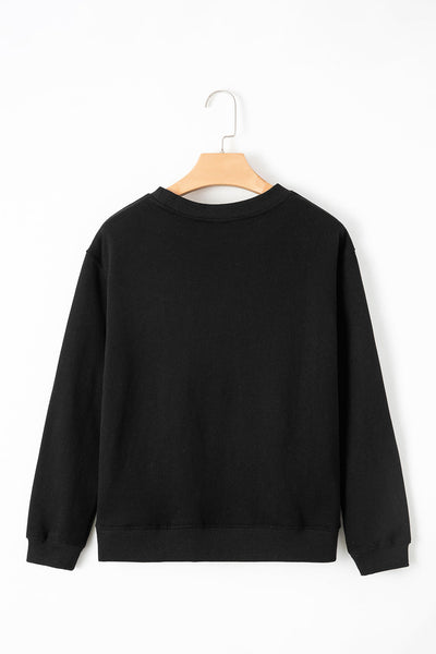 Women's Cozy Black Fleece-Lined Drop Shoulder Sweatshirt - Relaxed Fit Terry Fabric for Ultimate Comfort and Style