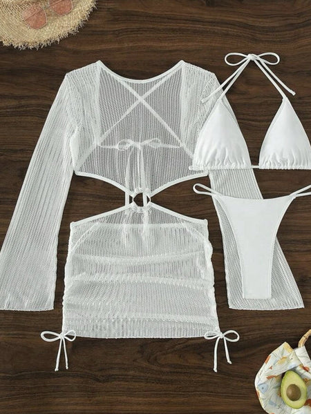Micro Bikini Set with O-ring Detail and Crochet Cover-Up