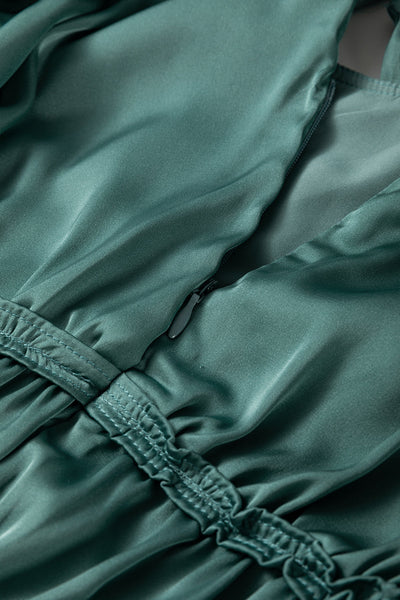 Women's Mist Green Puff Sleeve Mini Dress - Tiered Ruffled Design, Loose Fit, Ideal for Summer Outings and Casual Events