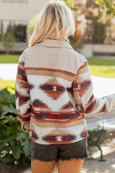 Chic Earth Tones Women's Oversized Western Print Shacket Jacket for Trendy Layering and Effortless Style