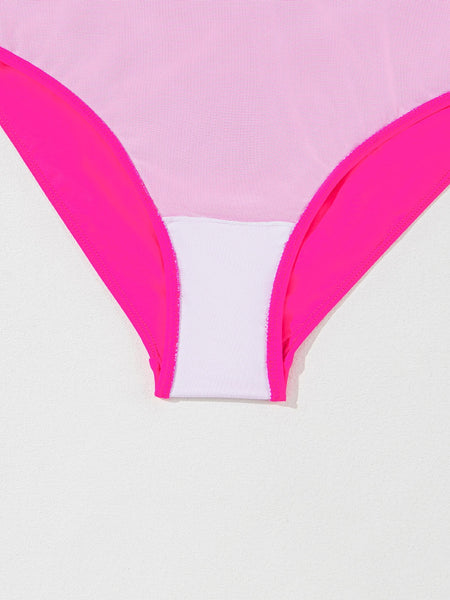 Rose Red Flared One-Piece Swimsuit with Crisscross Back Straps
