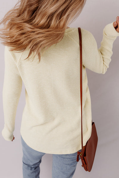 Soft Beige Textured Knit Long Sleeve Top for Women Cozy Casual Layering Essential for Every Season