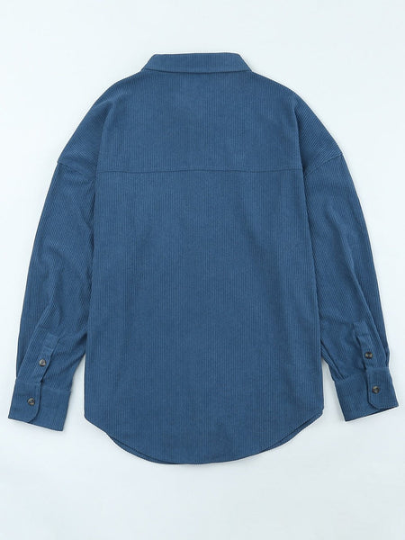 Solid Long-Sleeved V-Neck Button T-Shirt