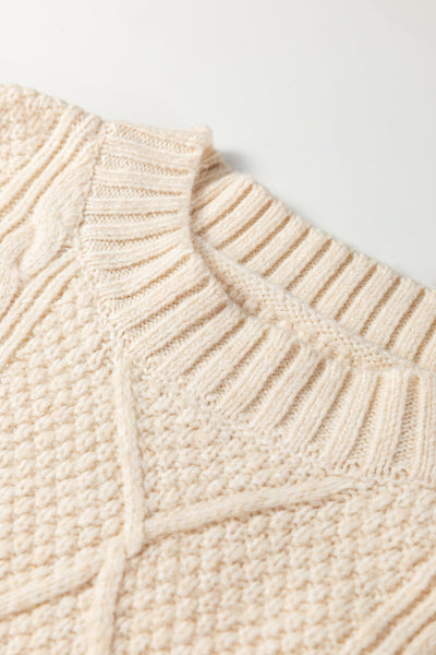 Women's Oatmeal Cable Knit Sweater Dress with Drop Shoulder