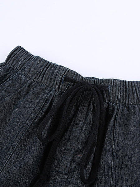 Drawstring High Waist Denim Pockets Shorts