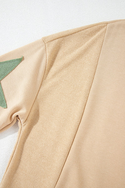 Cozy Women's Oversized Parchment Star Patchwork Sweatshirt with Exposed Seams Perfect for Everyday Casual Style