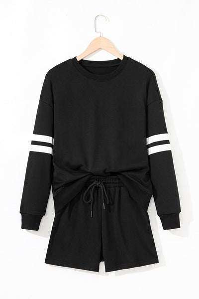 Trendy Women's Varsity Sweatshirt & Shorts Set - Casual, Comfortable Lounge Outfit in Vibrant Colors for Everyday Style
