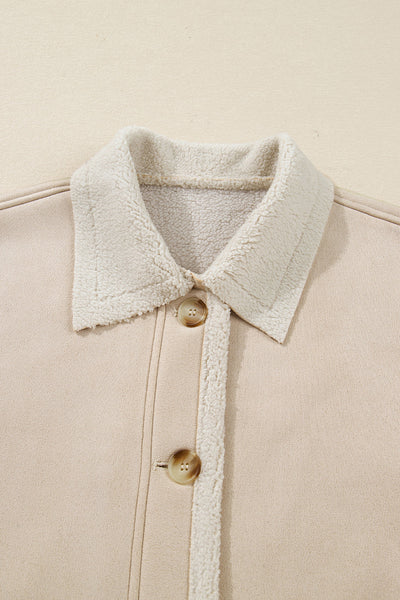 Cozy Women's Parchment Suede Sherpa-Lined Western Jacket - Relaxed Fit for Effortless Style and Warmth