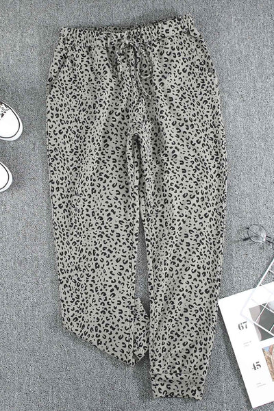 Women's Comfortable Khaki Leopard Print Joggers - Elastic Waist, Casual Fit for Everyday Style and Relaxed Outfits