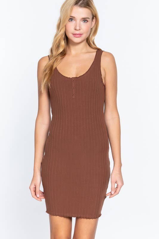 Sleeveless Double Scoop Neck Button Detail Lettuc