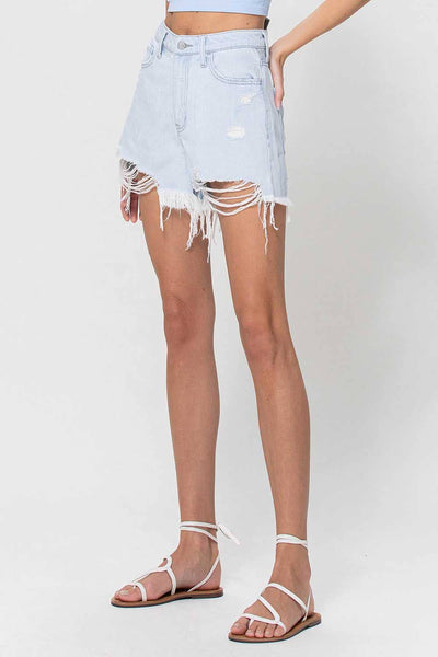 Light Washed High Waisted Mom Shorts