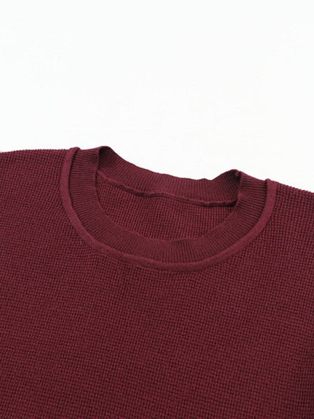 Crimson Ribbed Sleeve Soft Knit Pullover
