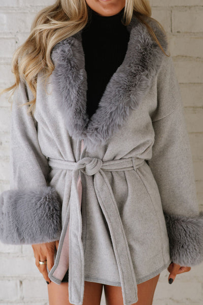 Stylish Light Grey Plus Size Patchwork Open Front Belted Overcoat for Women - Versatile Outerwear for Every Occasion