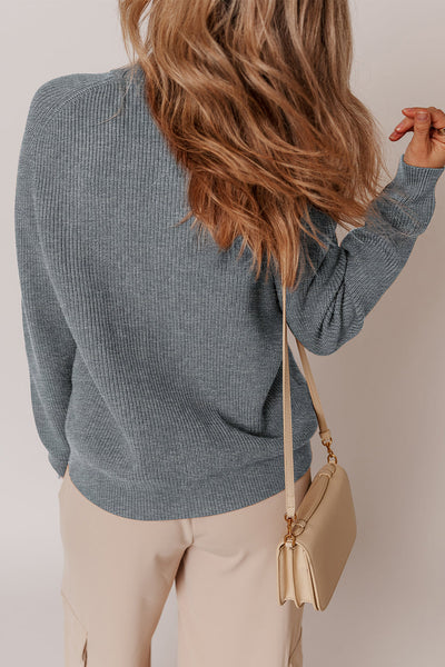 Women's Ribbed Viscose-Blend Crewneck Cardigan in Heather Grey