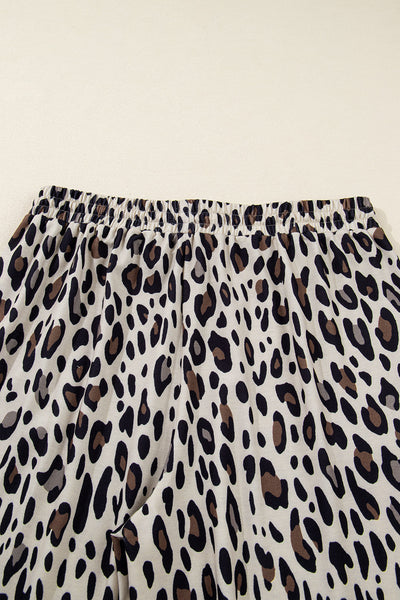 plus size women's khaki leopard print wide leg pants with drawstring pockets and exposed seams for chic comfort made for easy styling and wardrobe