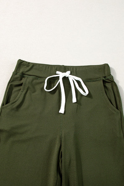 Women's Comfortable Moss Green Joggers with Drawstring, Elastic Waist, and Pockets - Casual Everyday Style