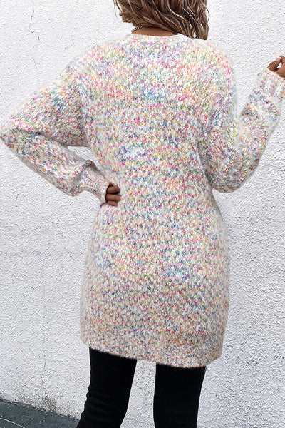 Stylish Women's Multicolor Yellow Confetti Knit Cardigan - Open Front, Perfect Layering Piece for Any Outfit