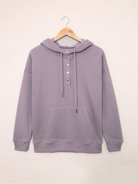 Drawstring V-Neck Hoodie with Front Pocket