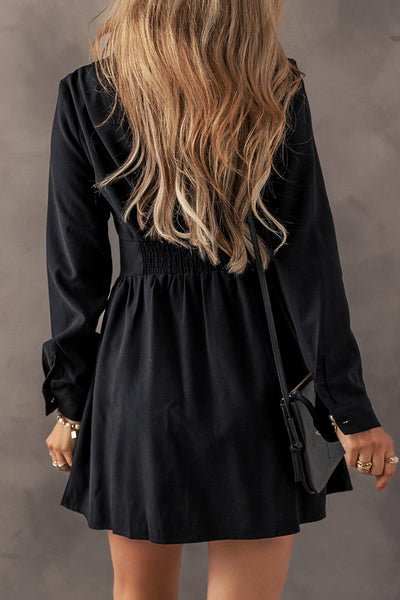 Black V Neck Fishtail Evening Gown with Embellished Belt