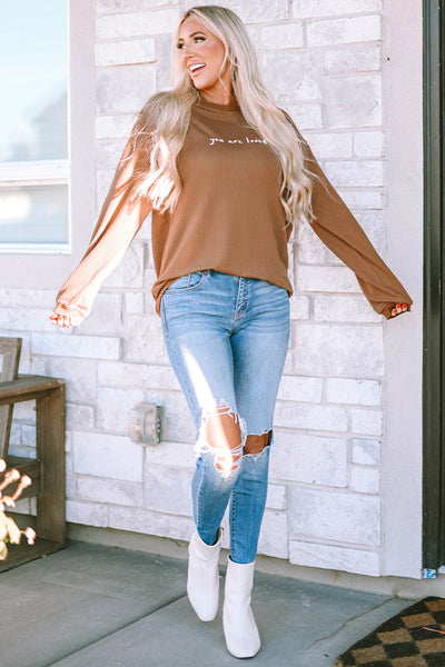 Women's Cozy Khaki "You Are Loved" Graphic Corduroy Sweatshirt - Casual Fit for Effortless Everyday Style