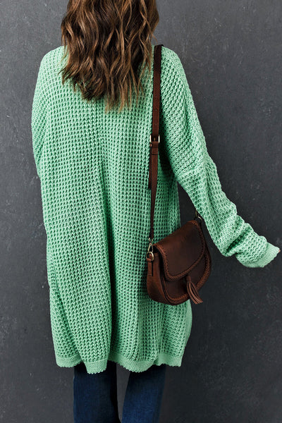 Cozy Women's Green Long Knit Cardigan with Pockets - Stylish Open Front for Effortless Layering and Everyday Comfort