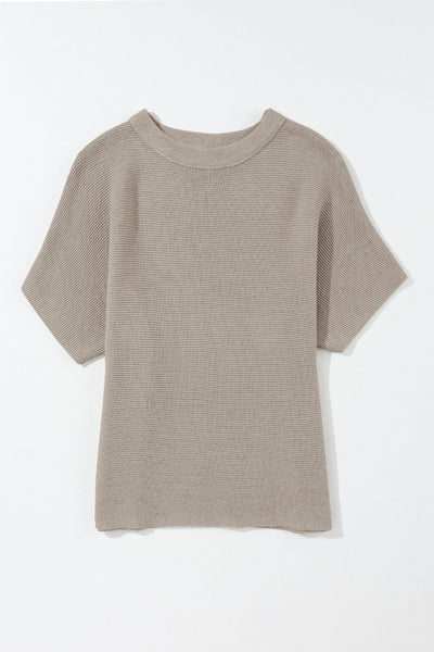 Women's Apricot Batwing Sweater - Cozy Short Sleeve High Neck Knit Top for Effortless Chic and All-Day Comfort