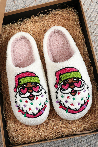 Women's Plush Santa Claus Slippers with Embroidered Stars