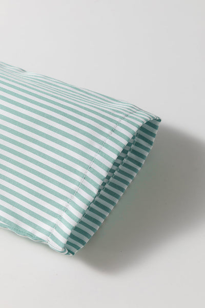Women's Casual Green Striped V-Neck Shirt with Roll-Up Sleeves and Pocket - Perfect for Everyday Wear