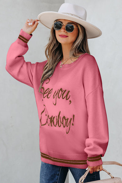 Boho-Chic Women's Western Graphic Sweater - Cozy Knit Top in Earthy Tones for Trendy Everyday Casual Style
