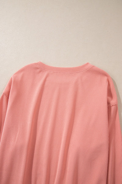 Stylish Women's Blossom Ribbed Knit Lounge Set with Drop Shoulders, Pockets, and Soft, Comfortable Fabric for Relaxation