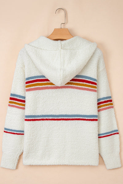 Cream Popcorn Knit Striped Hooded Sweater with practical styling and dependable silhouette control.
