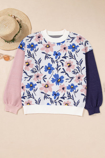 Women's Floral Patchwork Viscose-Blend Oversized Knit Sweater