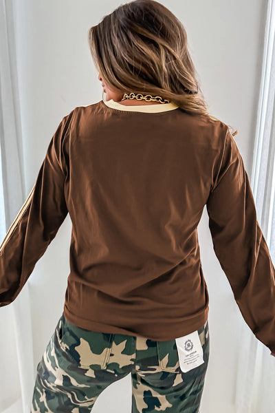 Women's Varsity Stripe Long Sleeve Cotton-Elastane Tee in Espresso