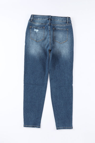 Retro Rolled Hem Single-Breasted Closure Straight Loose Casual Jeans