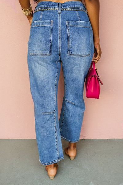 Women's Classic Fit Denim Blue Straight Leg Jeans - Versatile, Comfortable Everyday Style for Effortless Chic