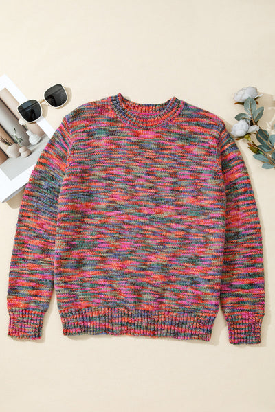 Cozy Women's Purple Space Dye Crew Neck Sweater - Stylish Knitwear for Casual Outings and Everyday Comfort