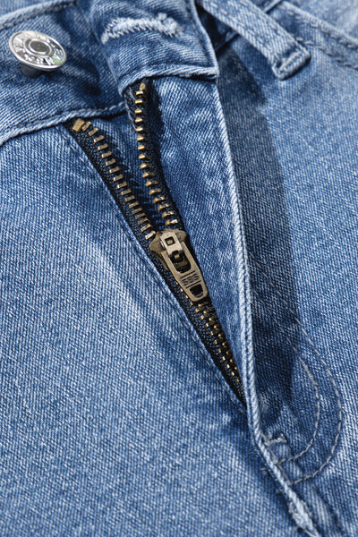 Beau Blue Women's Vintage Flared Jeans in Chic Raw Hem with Unique Stitching for Effortless Casual Style