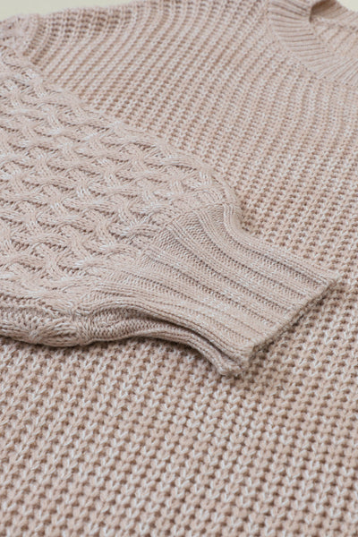 Cozy Women's Parchment Cable Knit Drop Shoulder Sweater - Trendy Fall & Winter Essential for Effortless Style