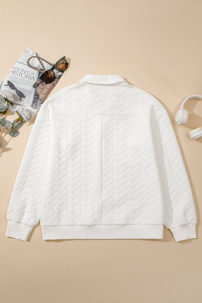Cozy Women's White Textured Sweatshirt - Stylish Casual Fit for Everyday Comfort and Versatile Outfits