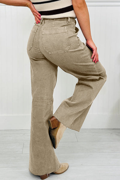 Women's Laurel Green Wide-Leg High-Waist Jeans with Patch Pockets