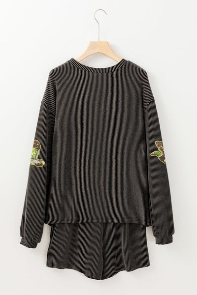 Women's Sequin Mallard Ribbed Knit Two-Piece Set in Carbon Grey