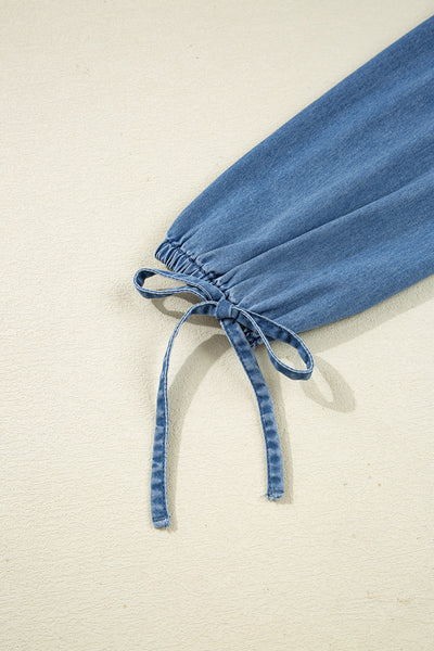 Chic Women's Blue Denim Peplum Top with Flattering Fit for Effortless Casual Style and Everyday Comfort
